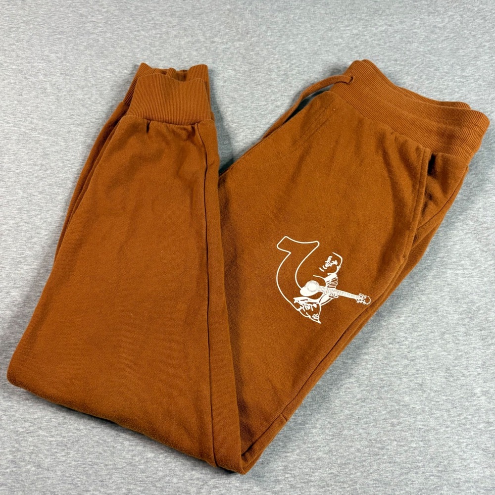 True Religion Revolt Joggers Mens Medium Burnt Orange Rust Buddha Half Logo - Picture 7 of 12